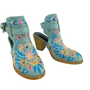 Embroidered Floral Studded Ankle Boots